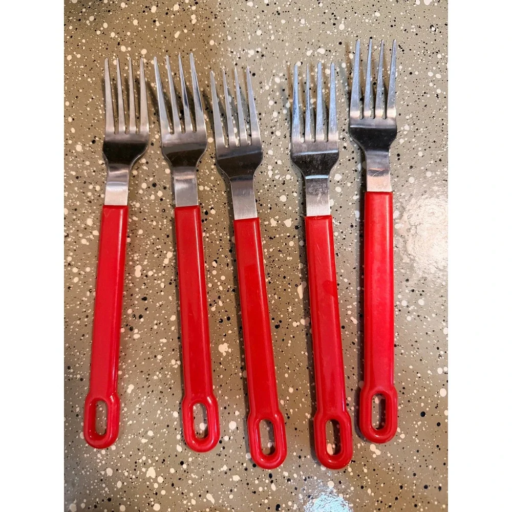Vintage Red Handle Stainless Steel Flatware Lot – 21 Pieces Mid‎ Century